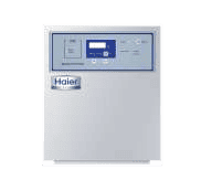 A front-on view of a Haier washing machine control panel with a digital display.